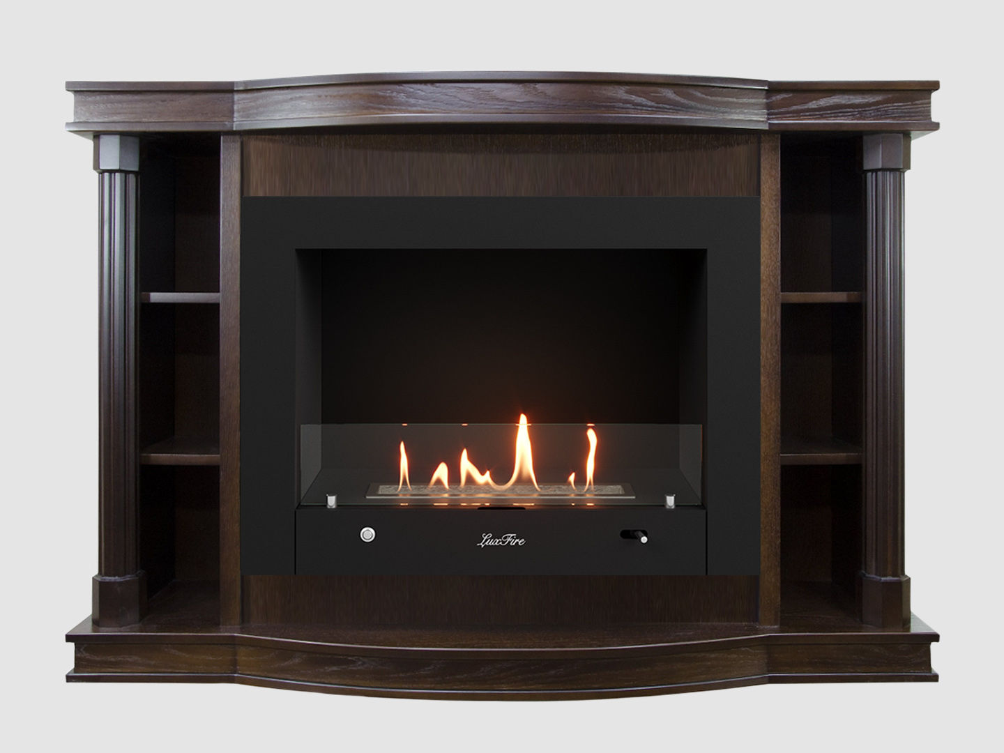 Каминный портал МДФ "Андерсен 1400" с биокамином Lux Fire "Фаер Бокс 4 - 33" (темный орех) по цене 129 300 руб.